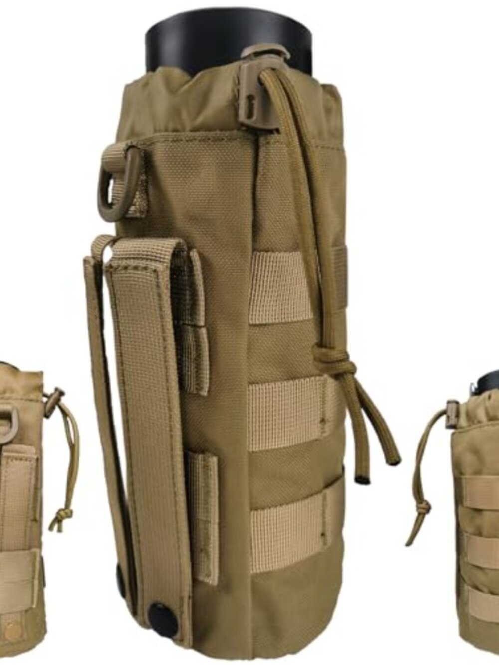 Tactical MOLLE Water Bottle Holder Drawstring Open Top Mesh Bottom Nylon